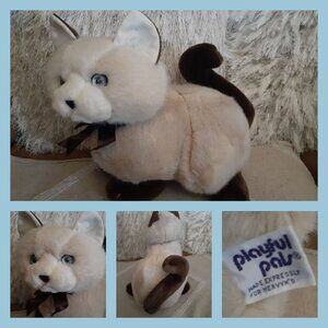 MERVYNS PLAYFUL PALS SIAMESE KITTY CAT PLUSH 12" REALISTIC BROWN/TAN BLUE EYES